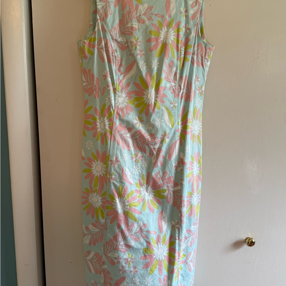 Brooks Brothers Green Pink Sheath Dress Scoop Neck Resort